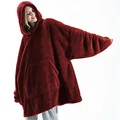 2024 Winter Women Double-faced Fleece Hoodie Blanket Oversize Large Pocket Warm Couple Loose Sweatshirts Women And Men Robe preview-2