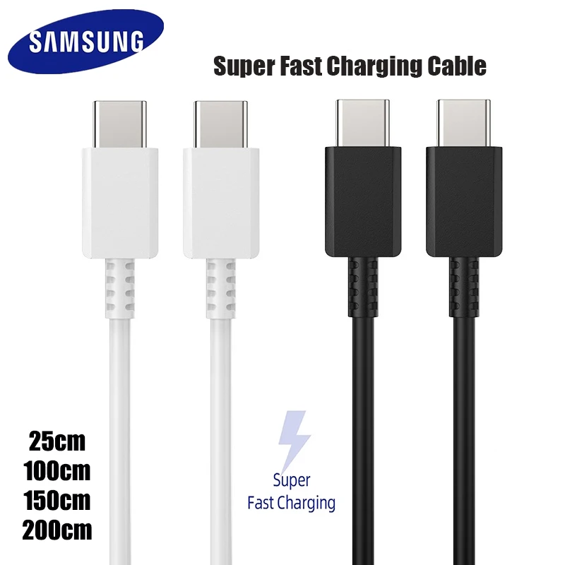 Original Samsung S20 Plus Super PD Fast Charger Cable 3A 25W USB C To Type C Line 1/1.5/2M For Galaxy Note 10/20/10+/10plus S20+