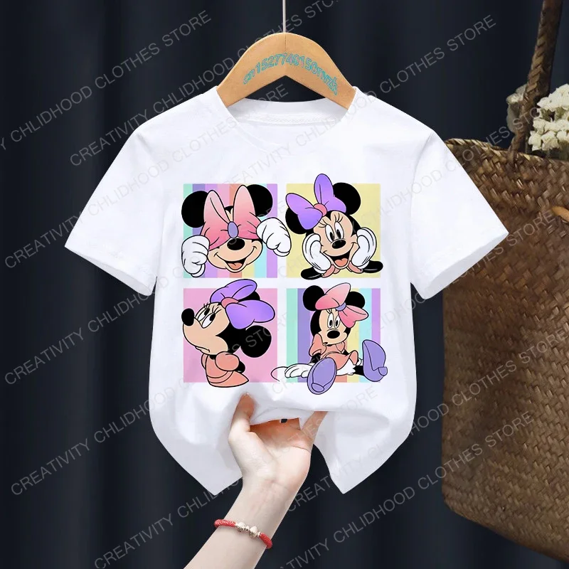 New Summer Minnie Children T-shirt Kawaii Disney T Shirt Mickey Mouse Anime Cartoons Casual Vintage Clothes Kid Girl Boy Top Tee-animated-img