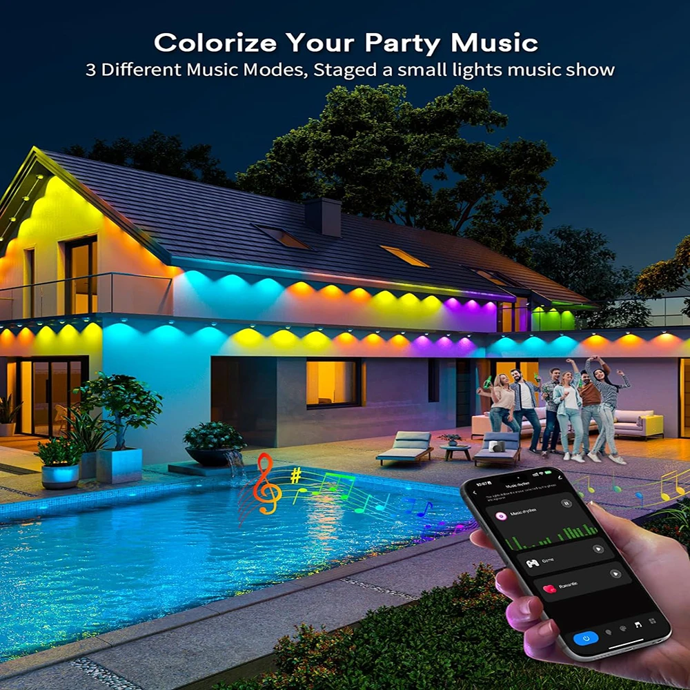 15m 30 LEDs RGBAI Eave Light Permanent Outdoor Exterior Lights House Party Holiday Decorative Light Strip for Christmas-animated-img