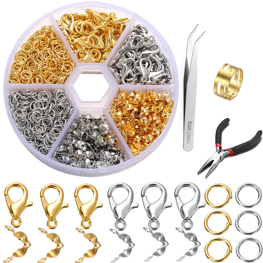 210-400pcs/Box Jewelry Making Kits Lobster Clasp Open Jump Rings End Crimps Beads Box Handmade DIY Bracelet Necklace Findings-animated-img