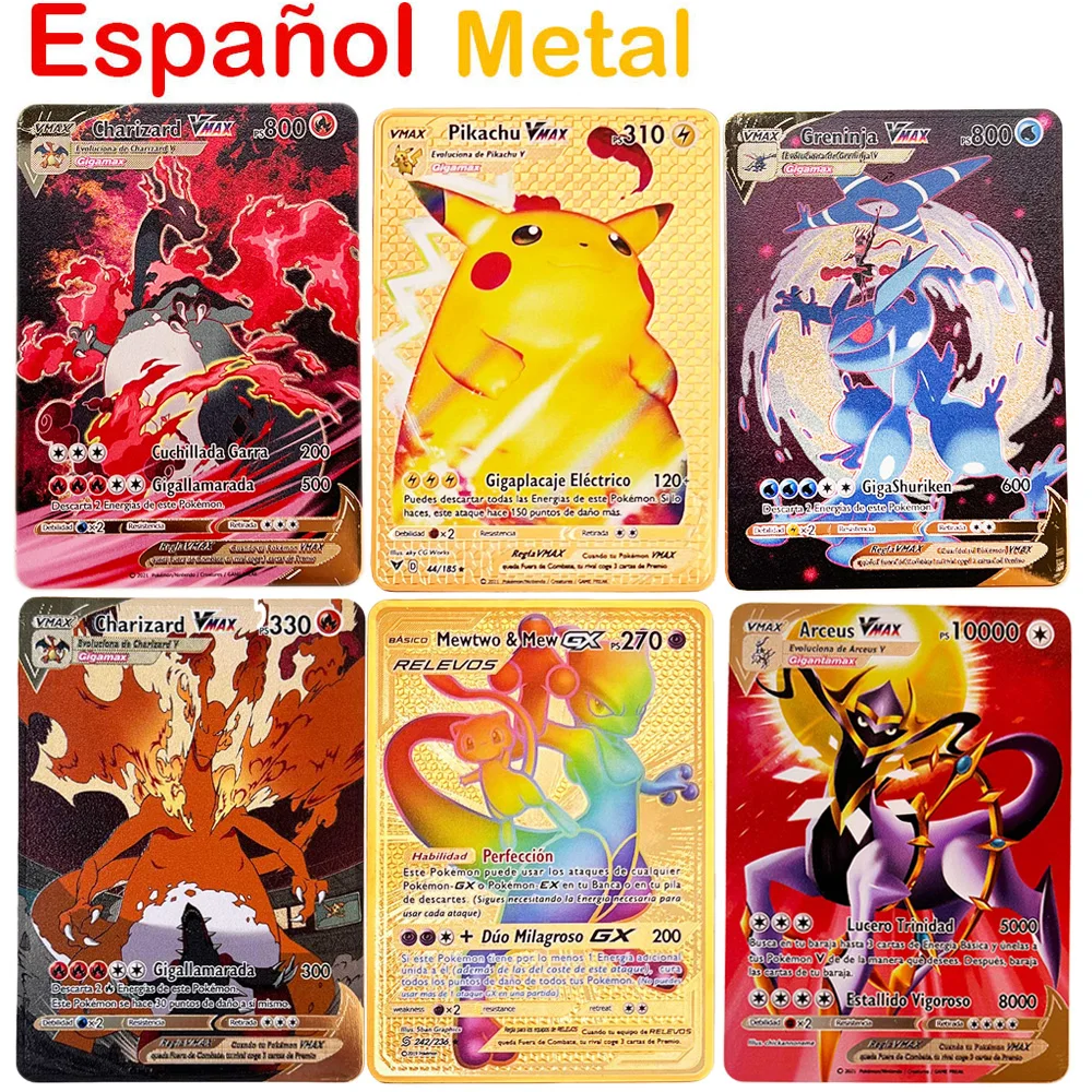 5000 Hp Metal Pokemon Cards Spanish Mewtwo Charizard Pikachu Gengar Shiny  Iron Pokémon Gx Vmax Ex Game Children Toys Gift - Game Collection Cards -  AliExpress
