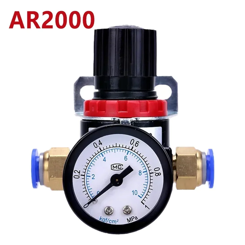 AR2000 G1/4'' Pneumatic Mini Air Pressure Relief Control Compressor Regulator Treatment Units Valve with Gauge 4MM-12MM Fitting-animated-img