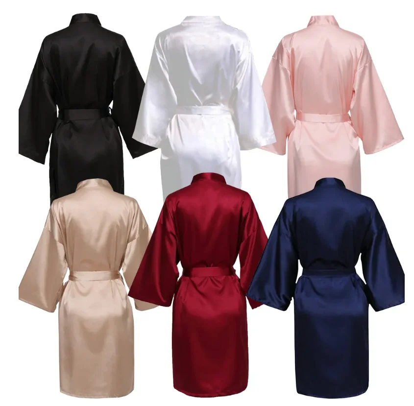 Wedding Party Team Bride Robe With Black Letters Kimono Satin Pajamas Bridesmaid Bathrobe SP2000-animated-img