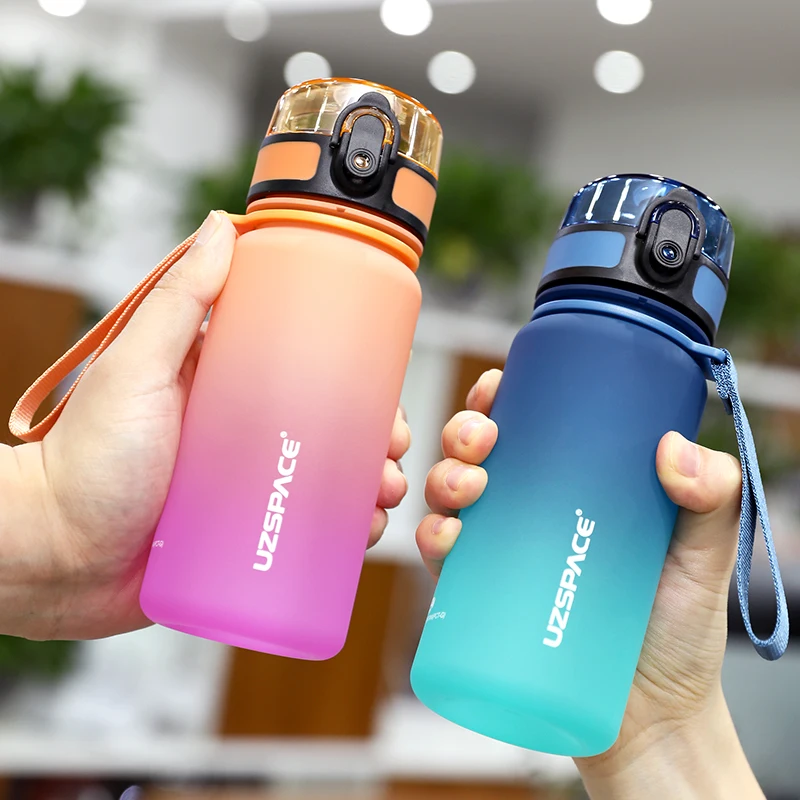 Sport Water Bottle for Girls Portable Leakproof Frosted Plastic Shaker Drink Cup Time Marker Outdoor Tour Student BPA Free 350ml-animated-img