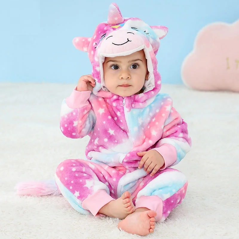 Baby Unicorn Lion Panda Animal Cosplay Costume Autumn Spring Plush Jumpsuit for Toddler Boys 1 to 2 3 4 Years Baby Girls Outfits-animated-img