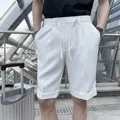 2022 Brand Clothing Men's Summer Leisure Shorts/Male Slim Fit Business Suit Shorts Black White Grey Khaki preview-2