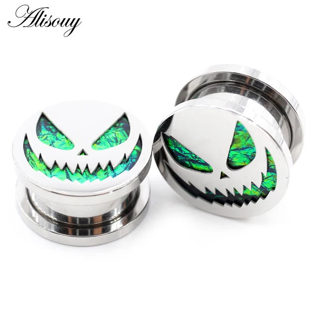 Alisouy 2pcs New Stainless Steel Round Pumpkin Easter Ear Gauges Tunnels Plugs Expander Stretcher Earrings Piercing Body Jewelry-animated-img