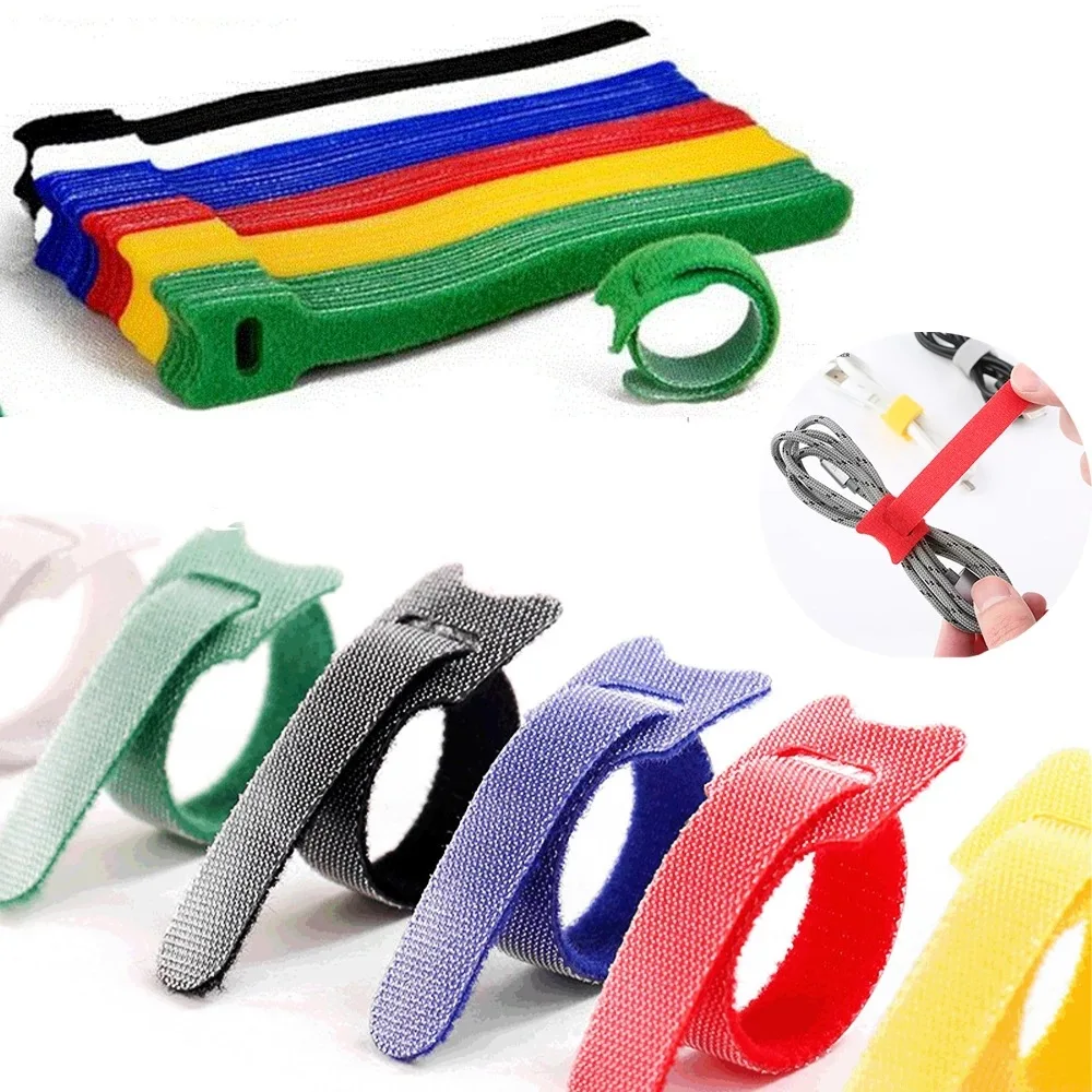 10/20/50Pcs T-type Cable Ties Wire Reusable Cord Organizer Wire Fastener Straps Colored Nylon Hook Loop Computer Data Cable Tie-animated-img