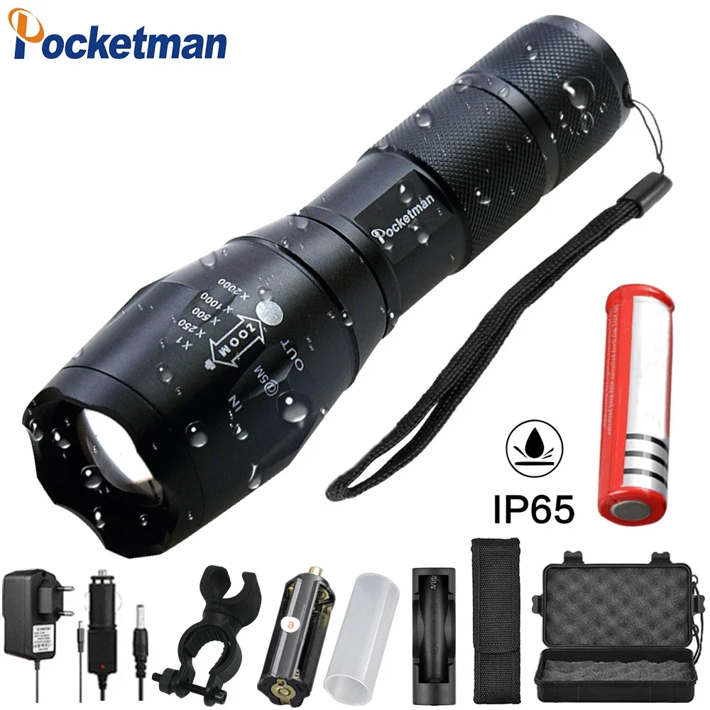 Waterproof Most Powerful LED Flashlight High Power 5 Mode L2  Zoomable Rechargeable Focus Torch  1*18650 or 3*AAA 92-animated-img