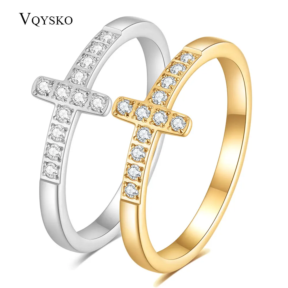 Fashion 316L Stainless steel Channel CZ Zircon Cross Ring With Bright Elegant Crystal Engagement Rings for Women Grils Jewelry-animated-img