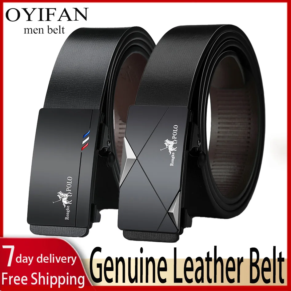 Oyifan Black Belt Men, Genuine Leather Dress Designer Belts for men, Fashion Slide Ratchet Click Casual Mens Belt for Jeans-animated-img