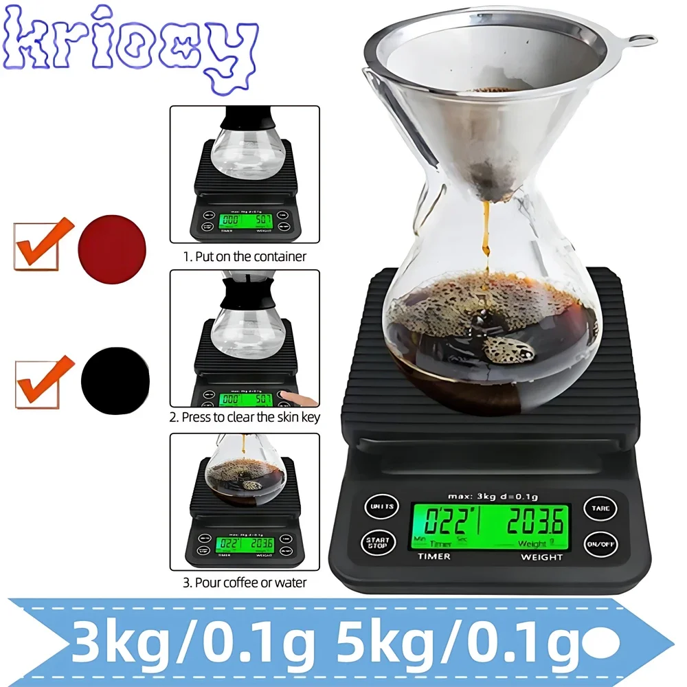 3/5kg-0.1g High Precision Coffee Scale with Timer Multi-functional Kitchen  Scales Food Scale LCD Electronic Digital Scales