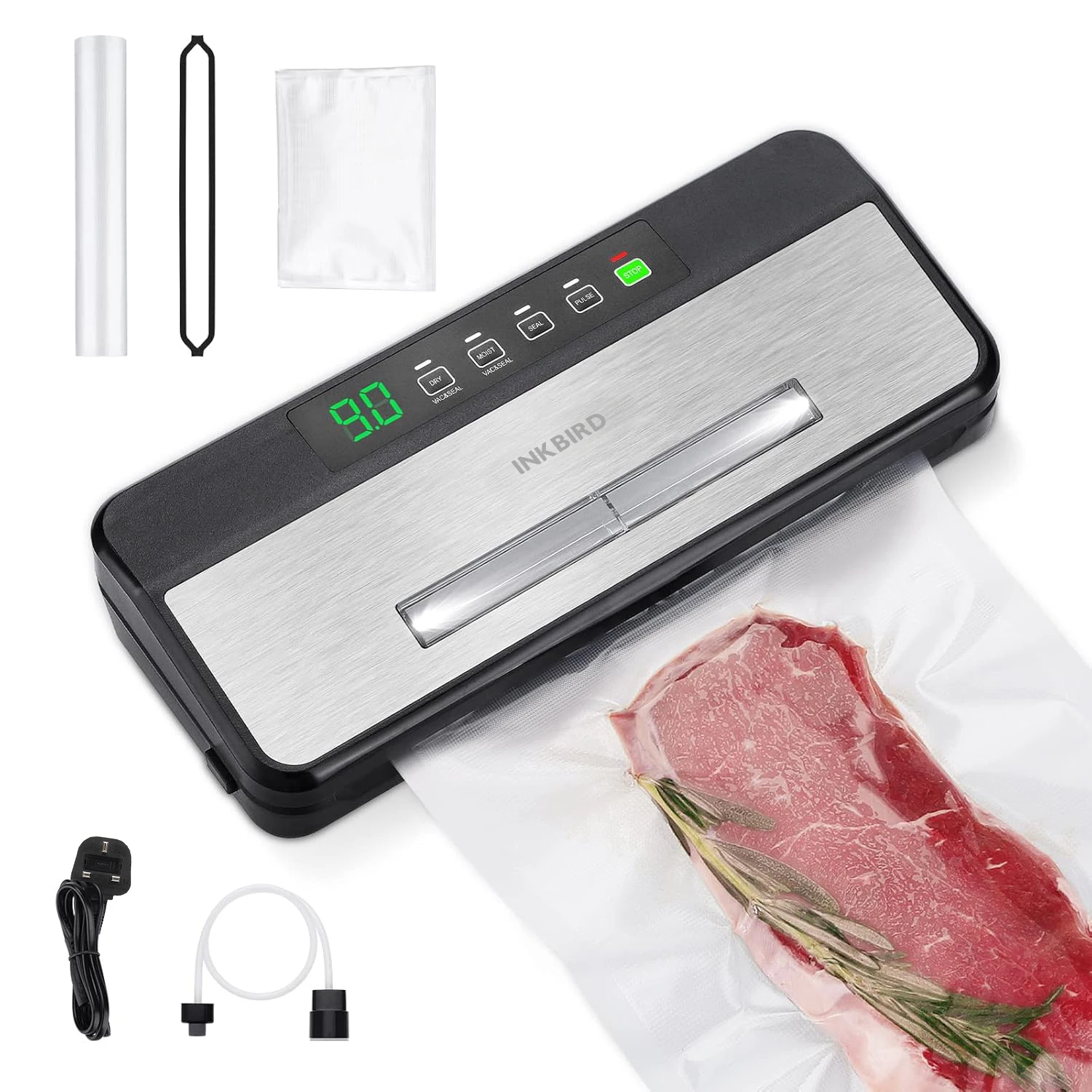 INKBIRDPLUS Food Vacuum Sealer INK-VS03 Automatic Black Food Vacuum Sealer Packaging Machine with Free Vacuum Bags Household-animated-img