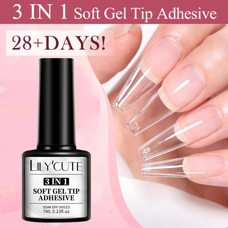 LILYCUTE 7ml 3 IN 1 Soft gel tips ADHESIVE Gel 24Pcs False Tips Extend Nails Function Gel Soak Off UV LED Nail Gel-animated-img