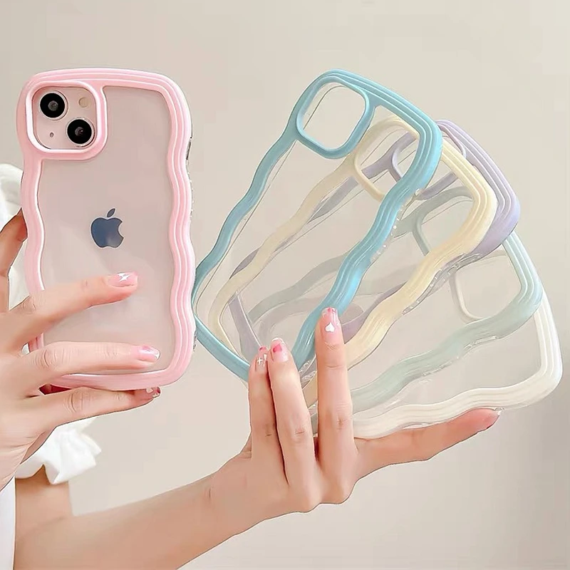 Soft Wavy Lines Phone Case For iphone 15 11 12 13 14 Pro Max XS MaxCandy Bumper Transparent Cases Cover-animated-img