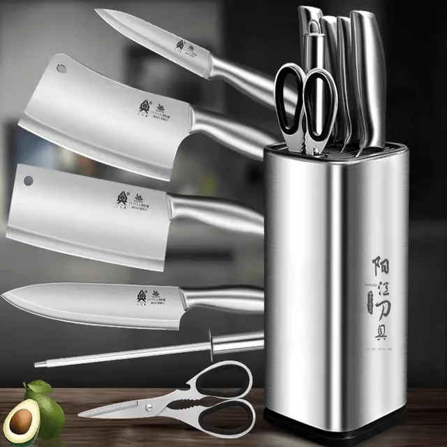 Kitchen knife set Kitchen knife board 2-in-1 kitchenware Complete slice and bone chopping chef knife commercial TB9195-animated-img