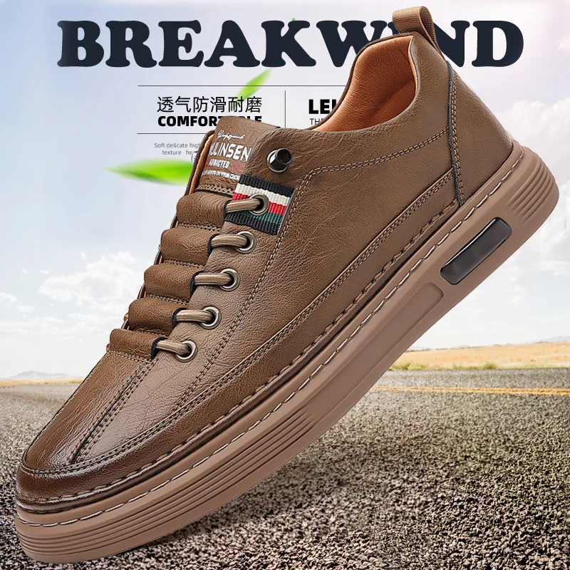 Men's shoes spring and autumn style 2024 new trend versatile men's casual shoes board shoes leather soft sole breathable leather-animated-img