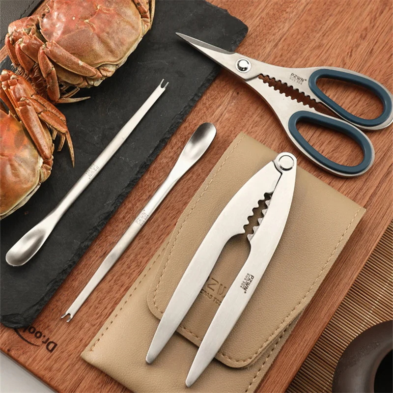 Eat Crab Tool 304 Stainless Steel Creative Crabs Crackers Sheller Shrimp Fork Pick Meat Needle Seafood Tools Set Multifunctional-animated-img