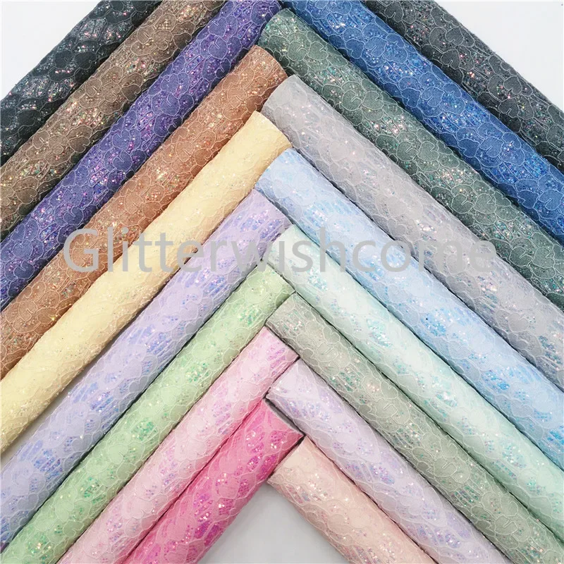 Glitterwishcome 21X29CM A4 Size Pastel Colors Lace Glitter Leather, Faux PU Leather fabric Vinyl for Bows, GM3229B-animated-img