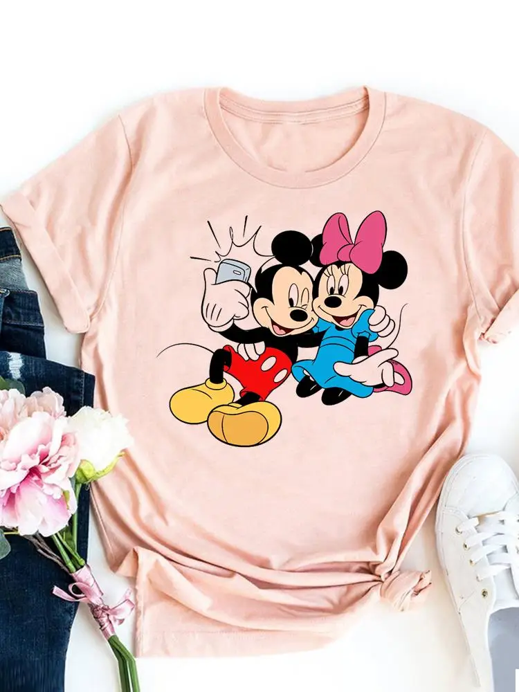 Disney Clothing Women Top Cartoon Short Sleeve Shirt Sweet Time Cute Mickey Mouse Fashion Graphic T-shirts Summer Tee-animated-img