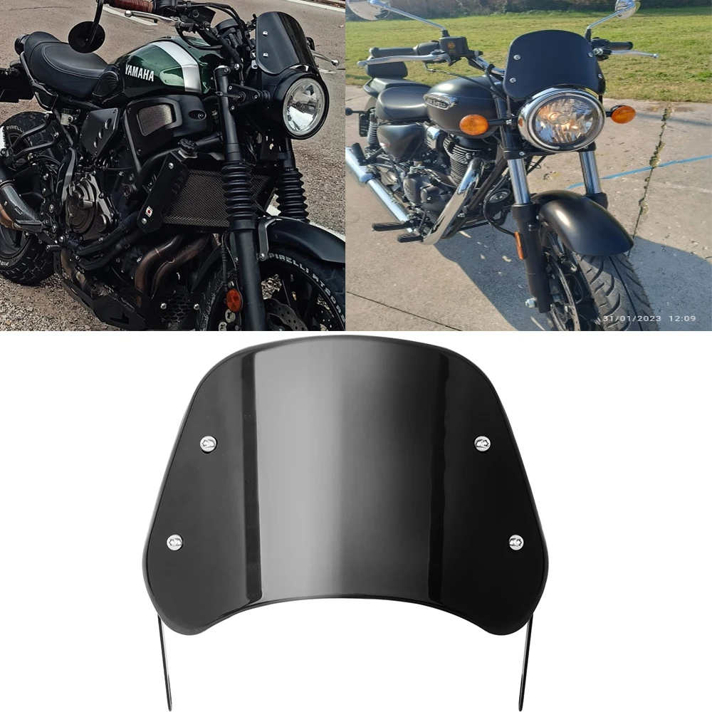 Motorcycle Universal Black Windshield Wind Deflector Windscreen Fairing For Harley Honda Yamaha Kawasaki Suzuki Cafe Racer-animated-img