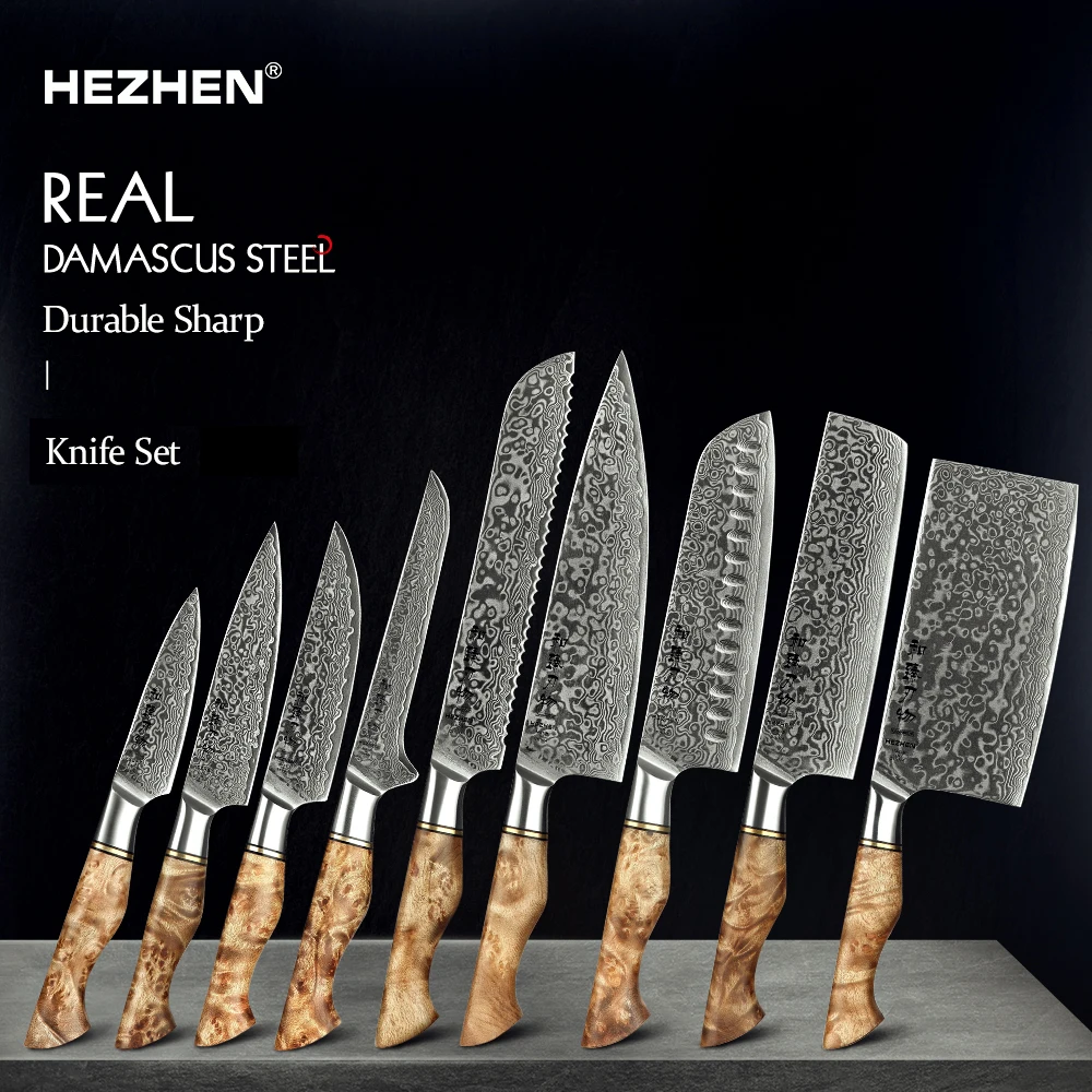 HEZHEN Kitchen Knife Set 1-7PC Damascus Steel knives Chef Knife Kitchen Accessories Professional Chef knives Cooking Tools-animated-img