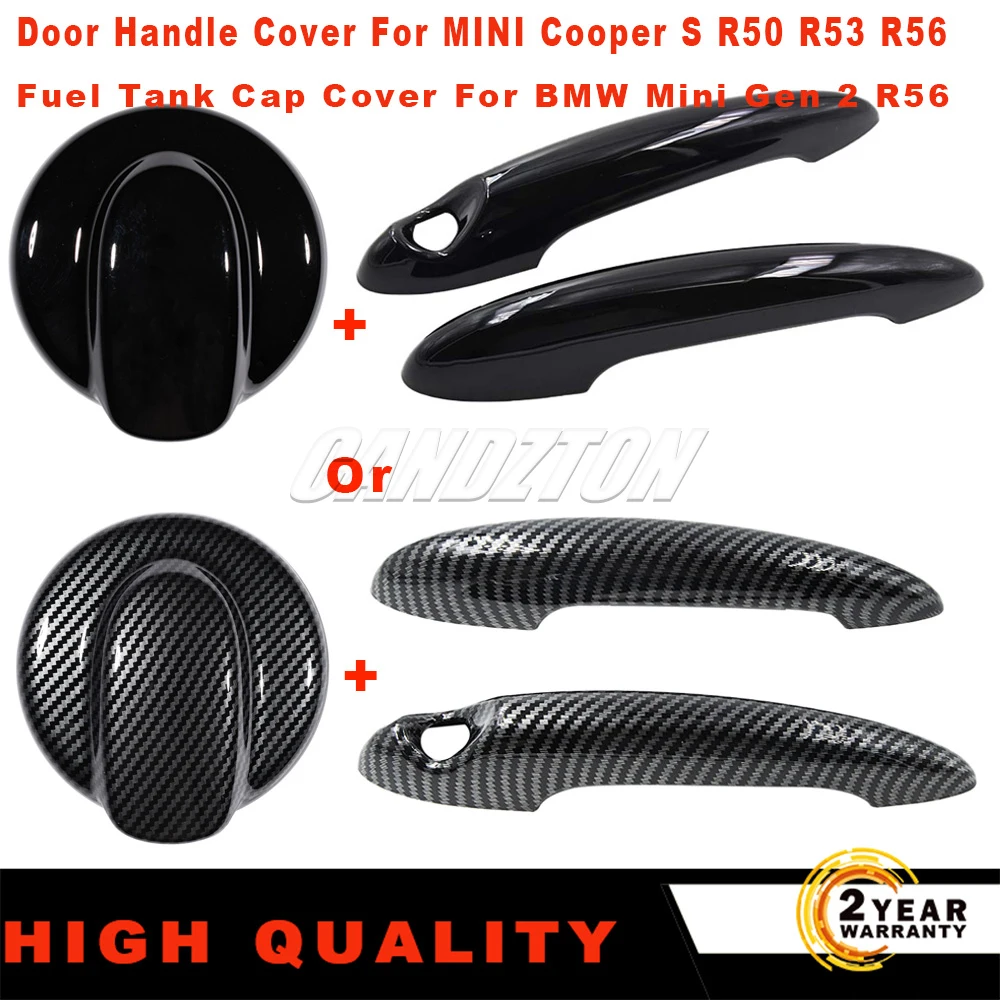 2PCS Black Or Carbon Fiber Door Handle Cover For MINI Cooper S R50 R53 R56 & 1PC Fuel Tank Cap Cover For BMW Mini Gen 2 R56-animated-img