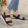 Women's fashion trend anti-slip wear comfortable matching color sole pure black shoelace flat sandals preview-1