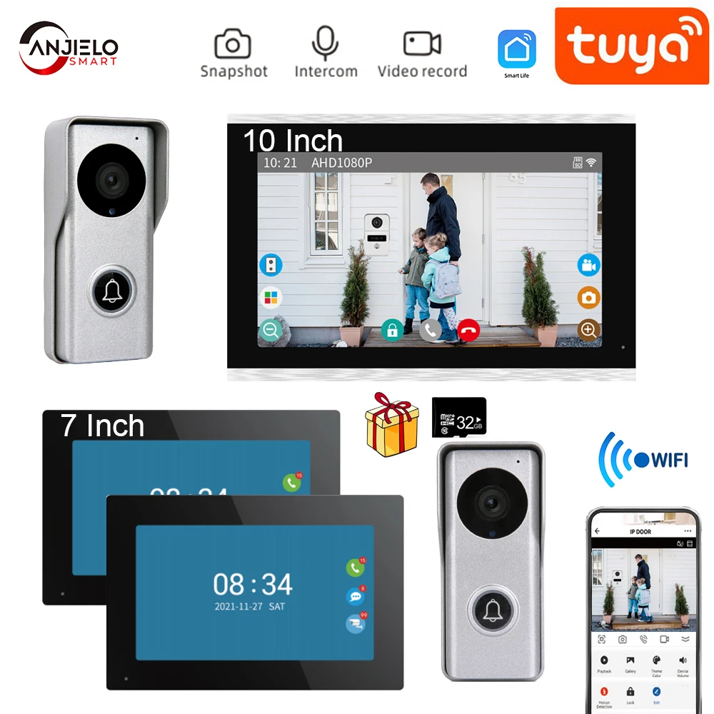 Smart Video Door Phone System with WiFi App Tuya, 1080P 4-Wire