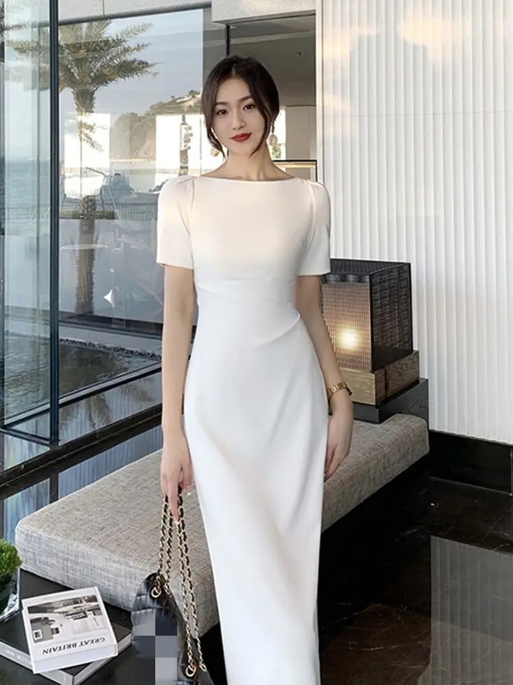 New Summer White Dress Women High Waist 