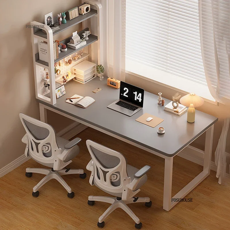 Simple Double Computer Desks Home Bedroom Desktop Desks Student Writing Tables Simple Desk Bookshelf Integrated Office Furniture-animated-img