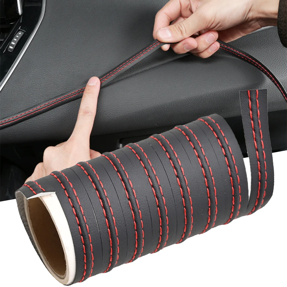 Universal Car Mouldings Trim Pu Leather DIY Braid Decorative Line Strip For Door Dashboard Sticker Car Interior Accessories-animated-img