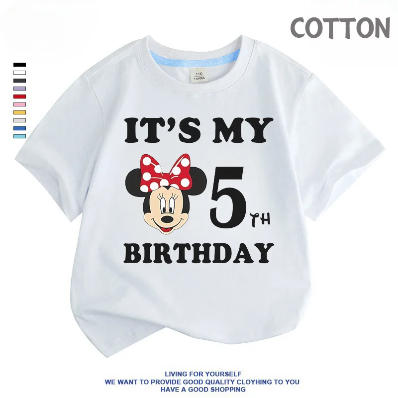 White Mickey Mouse Anime Children T-Shirt Disney Birthday Old Number 1-9 Boy Girl Clothes Kid Girl Cartoons Baby Casual Tee-animated-img