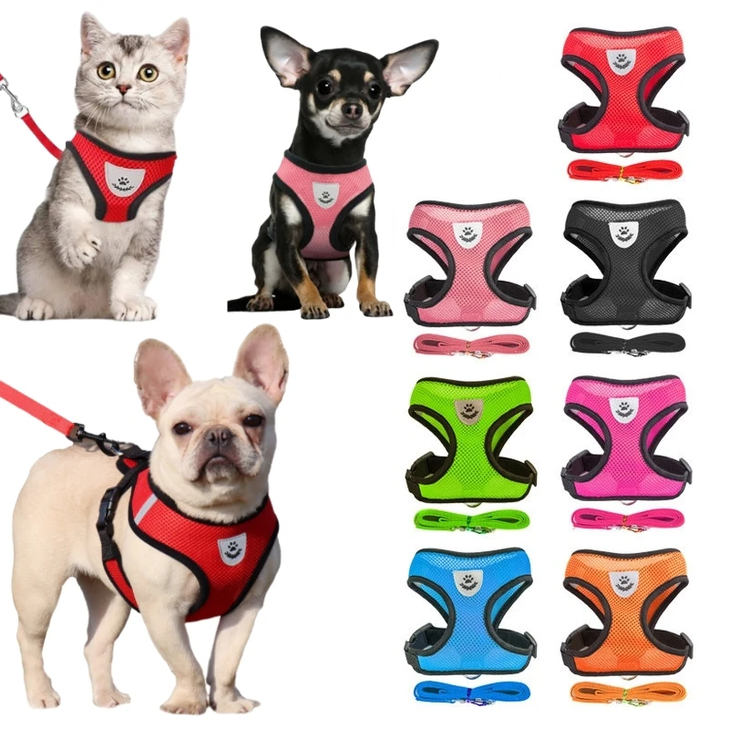 Breathable Mesh Cat Small Dog Harness And Leash Kitten Cats Harnesses Little Dog Puppy Harness For French Bulldog Chihuahua Pug-animated-img