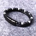 New Fashion Metal Magnetic Buckle Double Beaded Leather Bracelet Men's Trend Charm Natural Stone Beads Bracelet Jewelry Gift preview-4