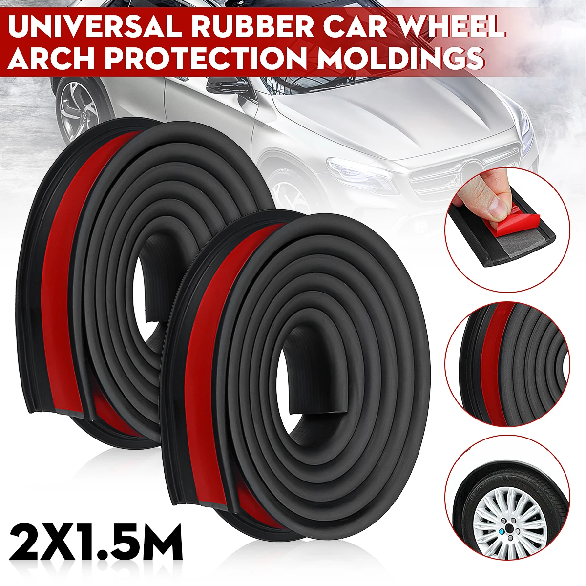 1.5m Car Fender Flares Universal Rubber Wheel Eyebrow Sticker  Anti-collision Trim Seal Strip Arch Protection Carbon Fiber Black