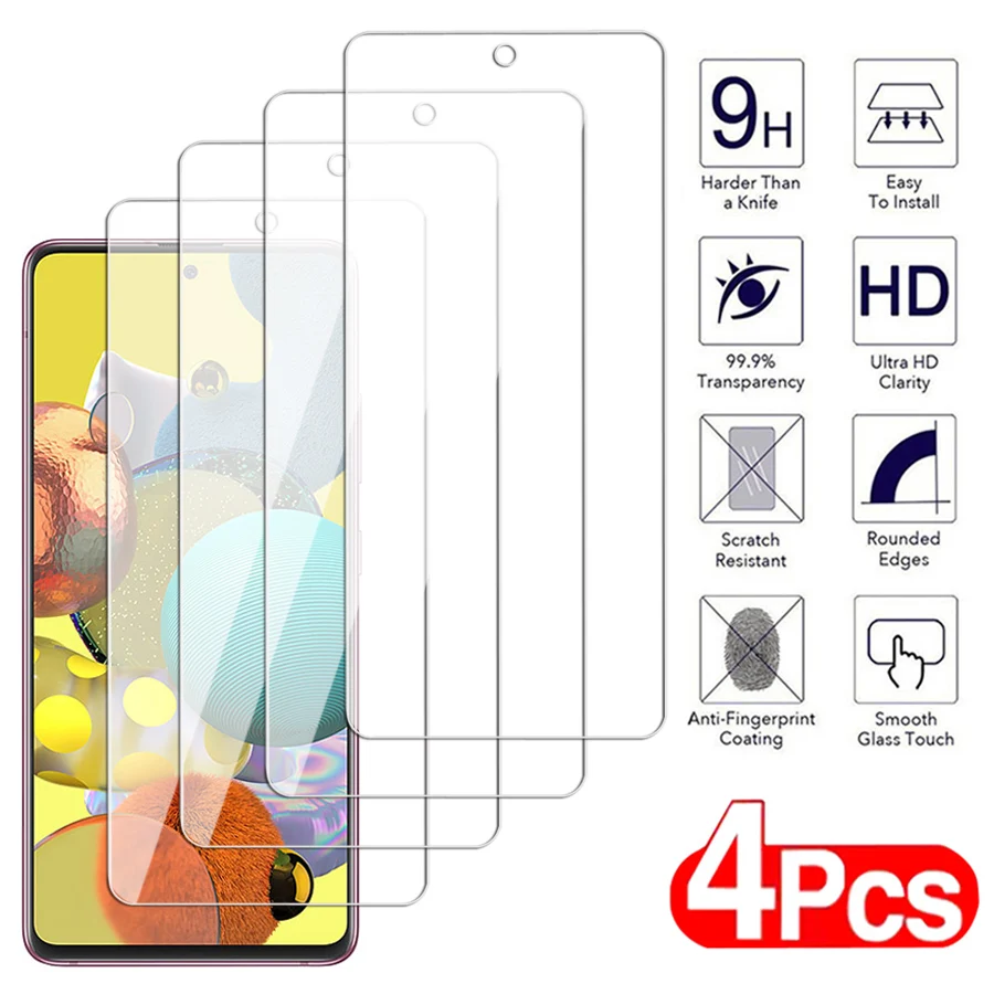 4Pcs 9H Tempered Glass For Samsung Galaxy A01 A11 A21 A31 A41 A51 A71 Screen Protector M01 M11 M21 M31 M51 Clear Protective Film-animated-img