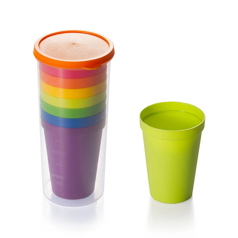 7pcs Rainbow Plastic Cups Set Reusable Water Mug Picnic Travel Trendy Funny Portable Rainbow Suit Cup Party Kids Drink Cup-animated-img