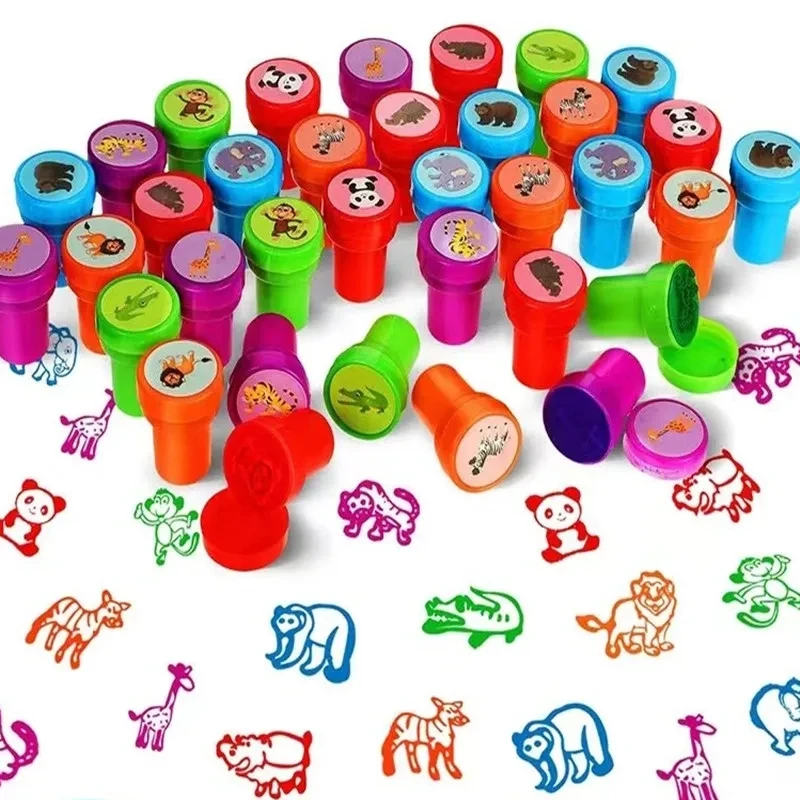 10pcs Assorted Stamps for Kids Self-ink Stamps Children Toy Stamps Smiley Face Seal Scrapbooking DIY Painting Photo Album Decor-animated-img