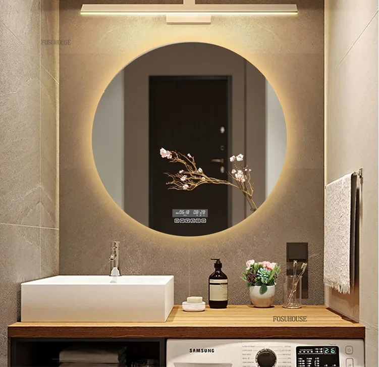 Modern LED Round Bath Mirrors Toilet Vanity Makeup Mirror with Light Anti-fog Touch Sensor Luminous Mirrors Home Bathroom Mirror-animated-img