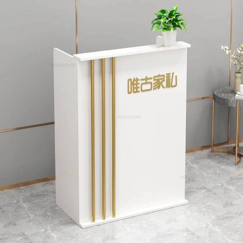 Nordic Front Desk Reception Desk for Beauty Salon Bar Table Cashier Counter Shop Small Clothing Store Cashier Office Furniture-animated-img