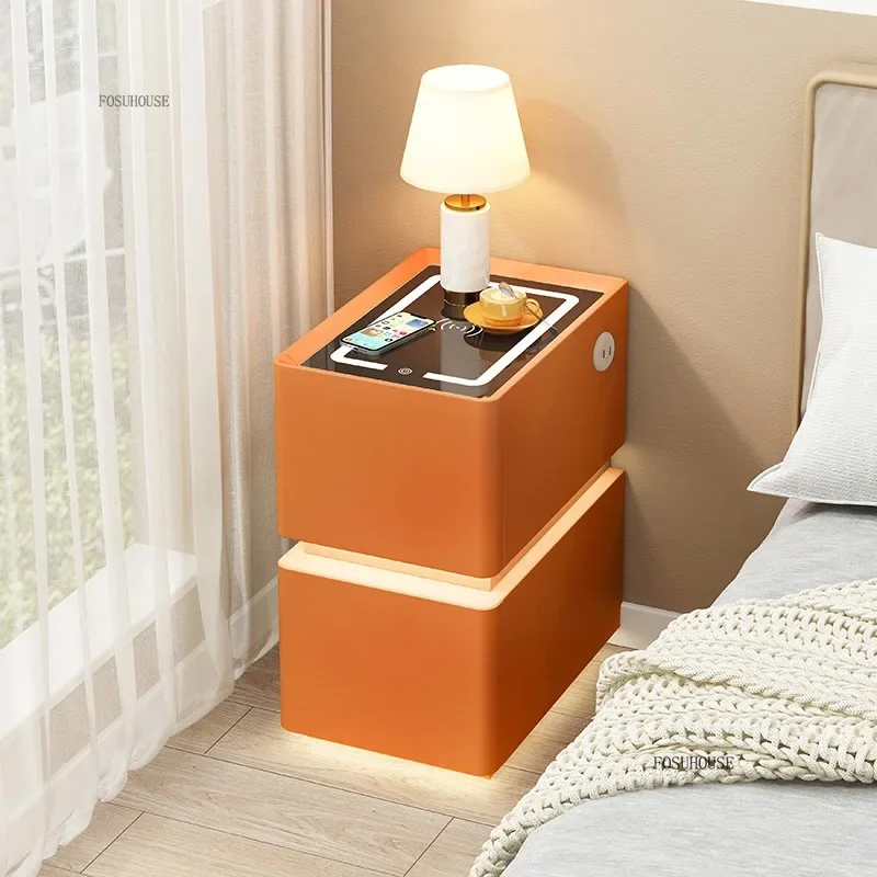 Nordic Smart Bedside Tables Modern Simple Wooden Mini Nightstands Bedroom Extremely Narrow Multifunctional Storage Cabinet A-animated-img