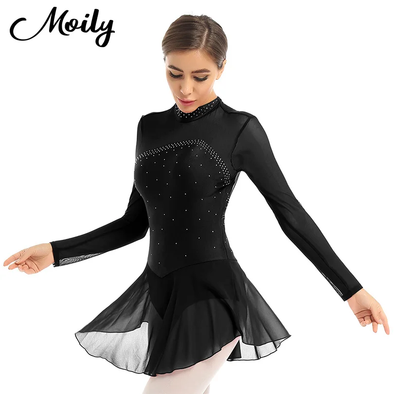 moily Girls Mesh Splice Gymnastics Leotard Skirted Tutu Dress for Ballet Ice Skating Lyrical Dancewear 
