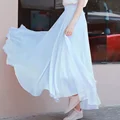 Spring Summer New White Double-layer Chiffon Skirt A- line Half-length Long Dress Elegant High-waisted Artistic Fairy-like Women preview-3