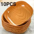 10PCS Japanese-style Plastic Dish Multifunctional Simple Imitation Wood Grain Bone Spitting Dish Household Food Grade Fruit Bowl preview-1