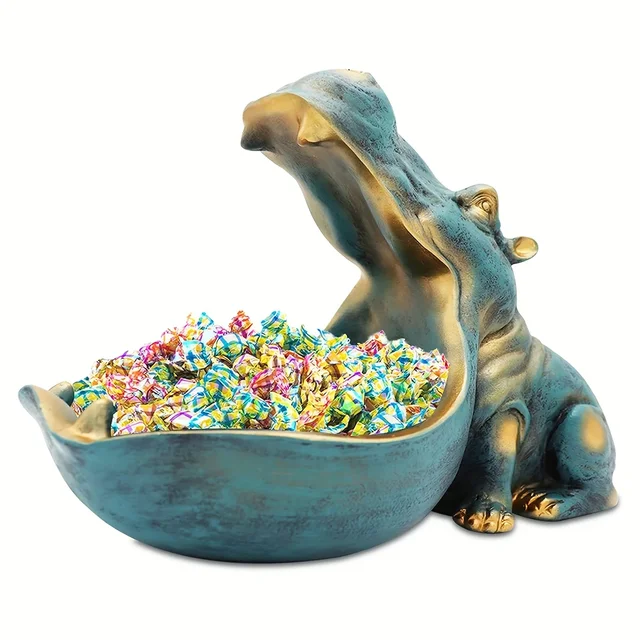 1pc Cute Hippo Statue - Resin Figurine for Home Decor, Key Bowl, and Sundries Storage-animated-img