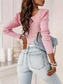 T Shirt For Women Knitted Long Sleeve Tops Pink Pulovers Square Collar Pearl Shirts & Blouses Winter Youthful Woman Clothes 2023 preview-3