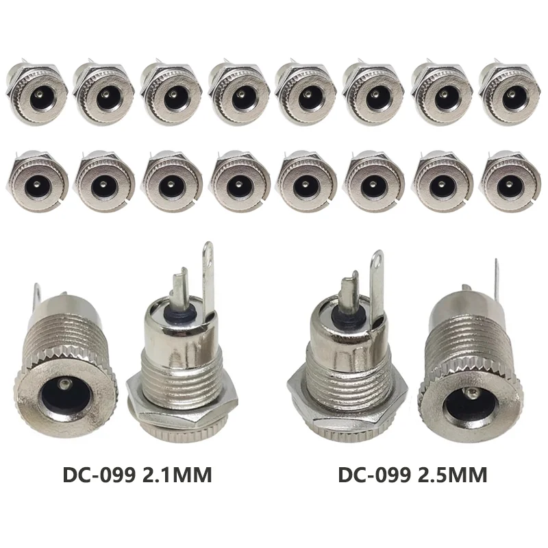 10/50PCS DC099 5.5 mm x 2.1mm DC Power Jack Socket 5.5*2.1 Female Panel Mount Connector 5.5*2.5mm Metal DC-099 Open Hole 11MM-animated-img