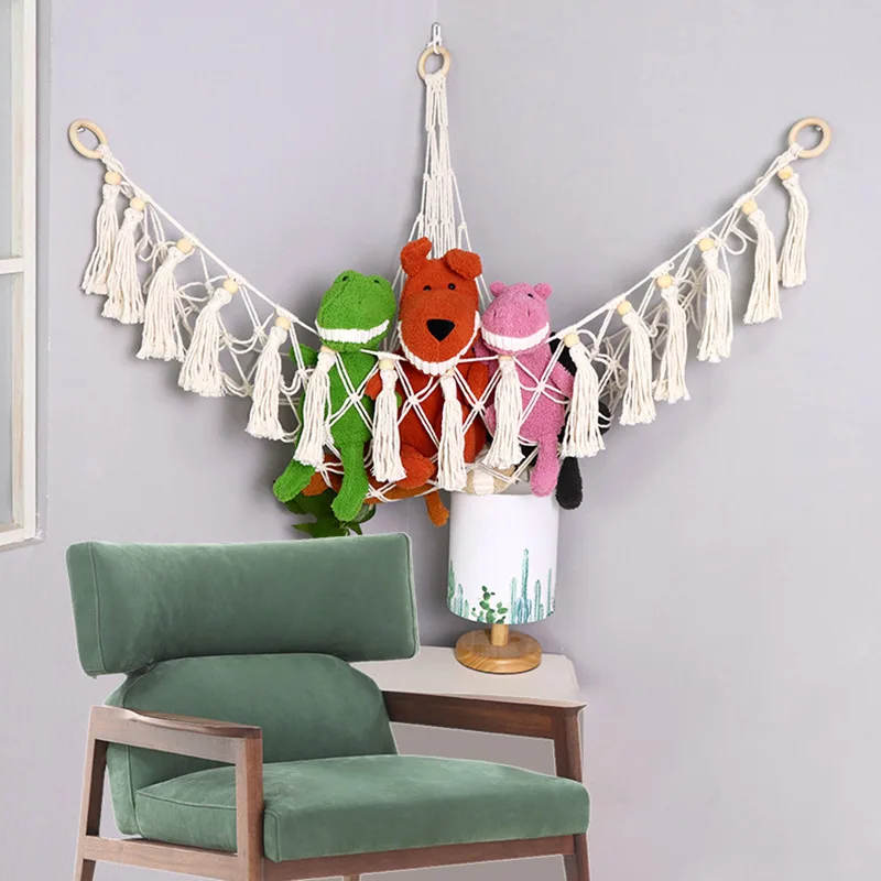 Stuffed Animal Net Elastic Stuffed Toy Hammock Macrame Creative Plush Toy Net Holder Corner Hanging Mesh Toy Storage Organizer for Nursery Bedroom